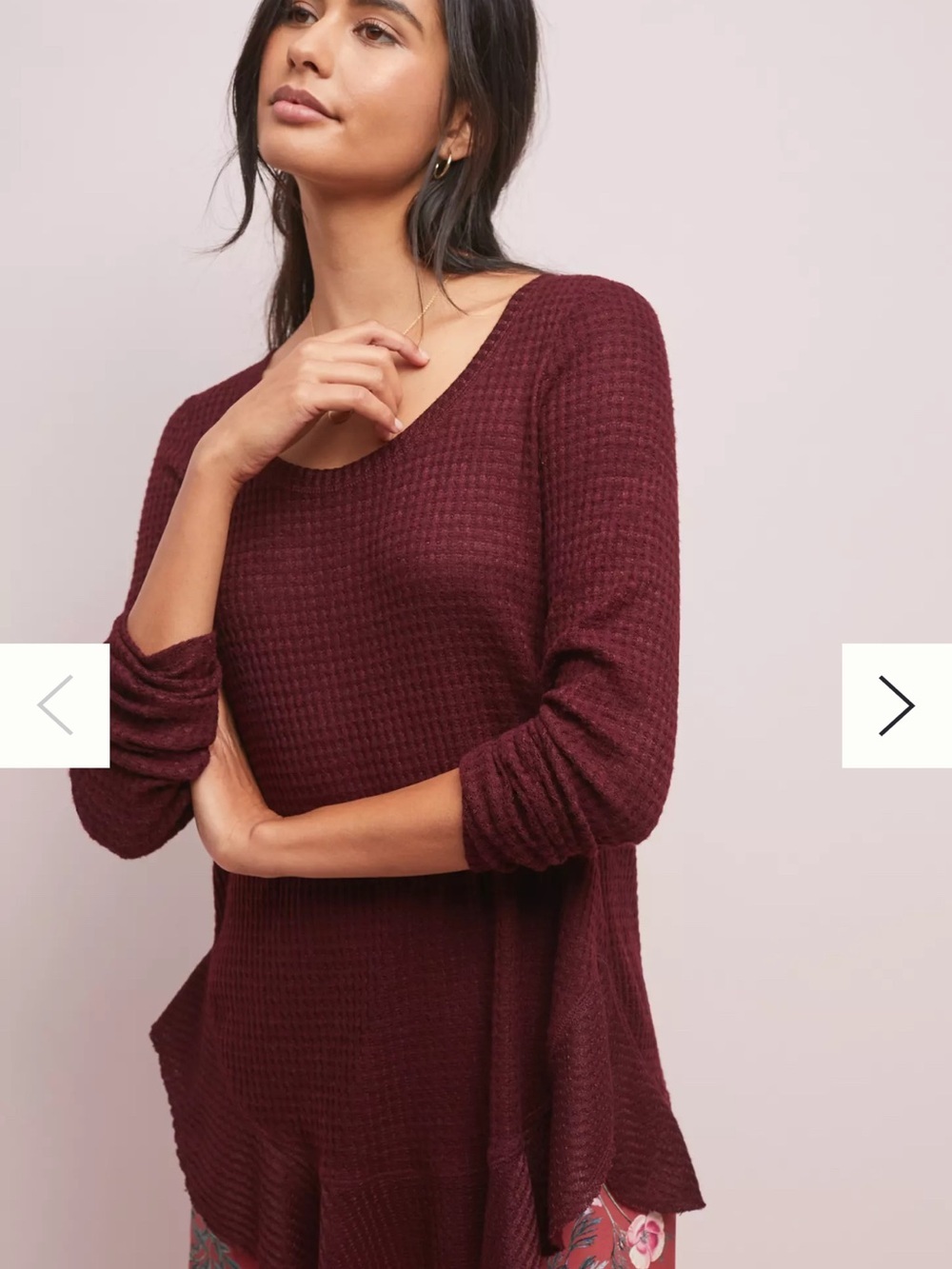 Women's Waffle Knit Scoop Neck Sweater - Burgundy